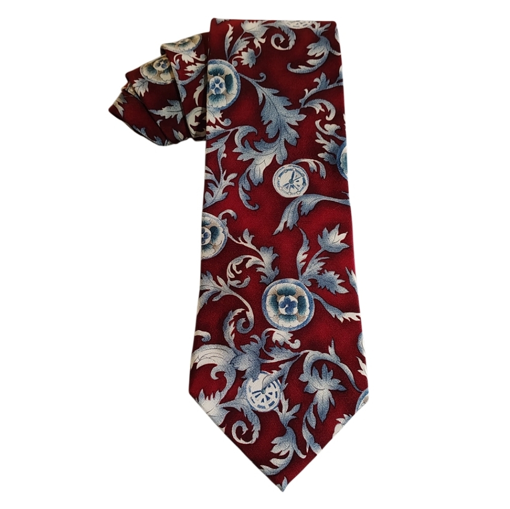 Vintage Pierre Cardin Silk Tie - Regal Red & Silver Baroque Pattern - Picture 4 of 6